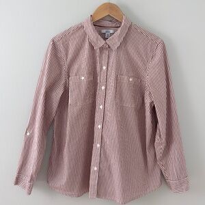 Croft & Barrow Rust Red/ White Striped‎ Button Up Shirt